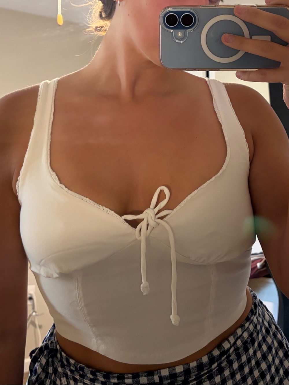 Wild Fable Cream Tie-Front Smocked Crop Top